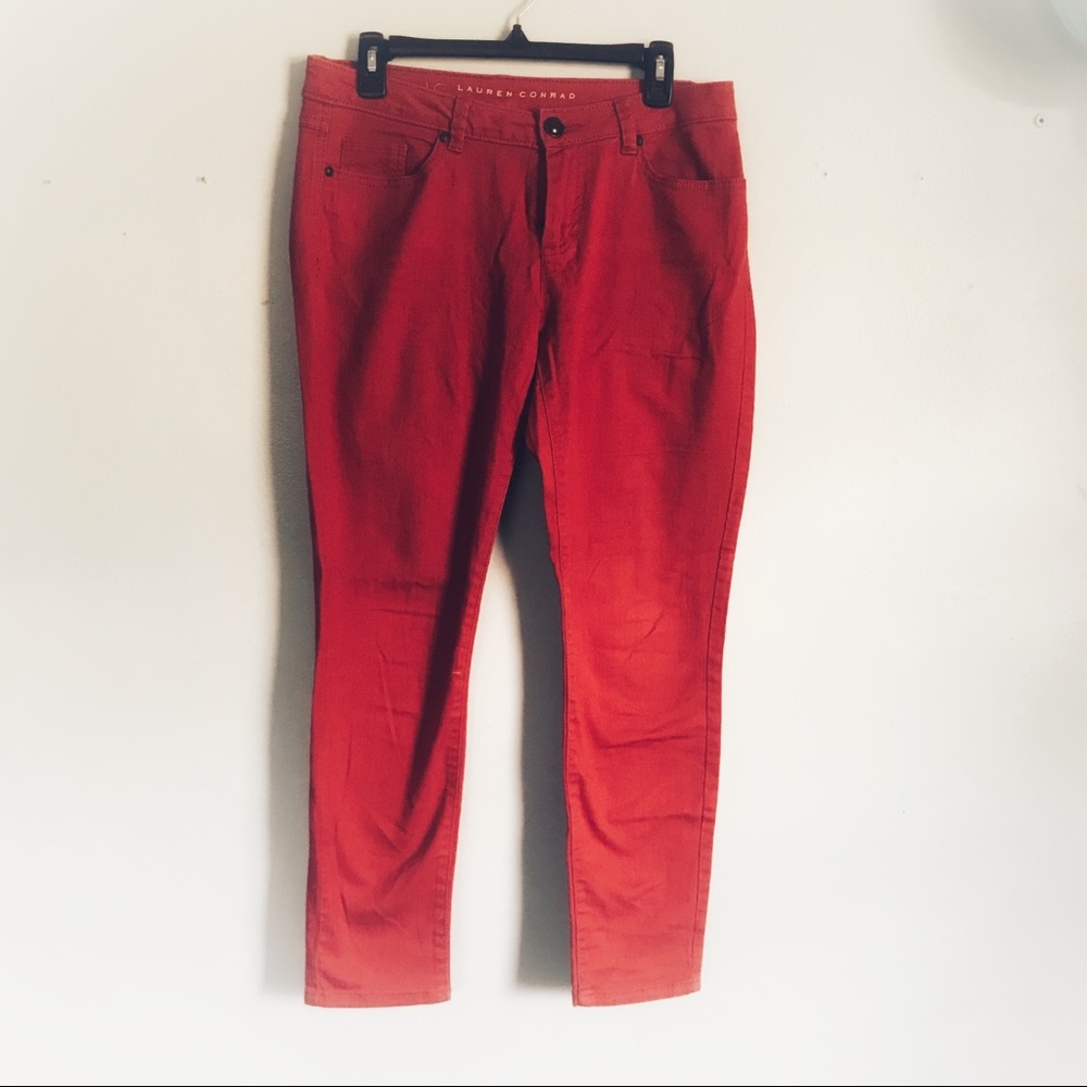 Lauren Conrad dark coral jeans, ankle length